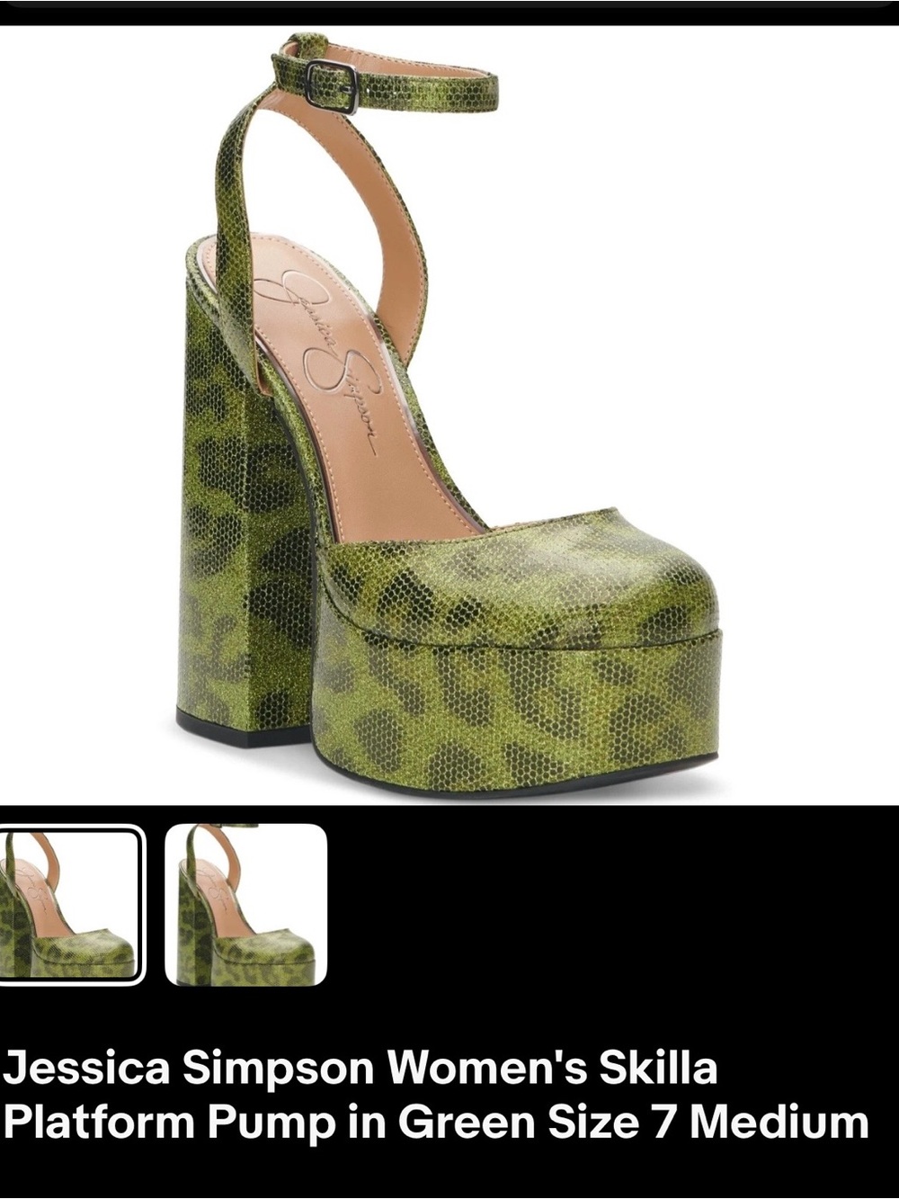 Jessica Simpson Green Leopard-Print Platform Pump with Ankle Strap